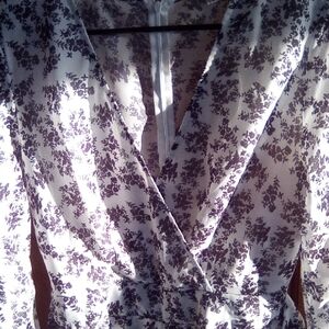 Floral Wrap Mini Dress in Lavender and White